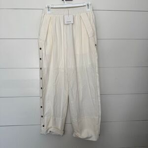 Noracora Women’s Small Cream Button Pants Ankle Minimalist Capsule New